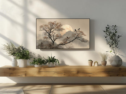 Sumi-e Branches with Birds Japandi Wall Art Canvas