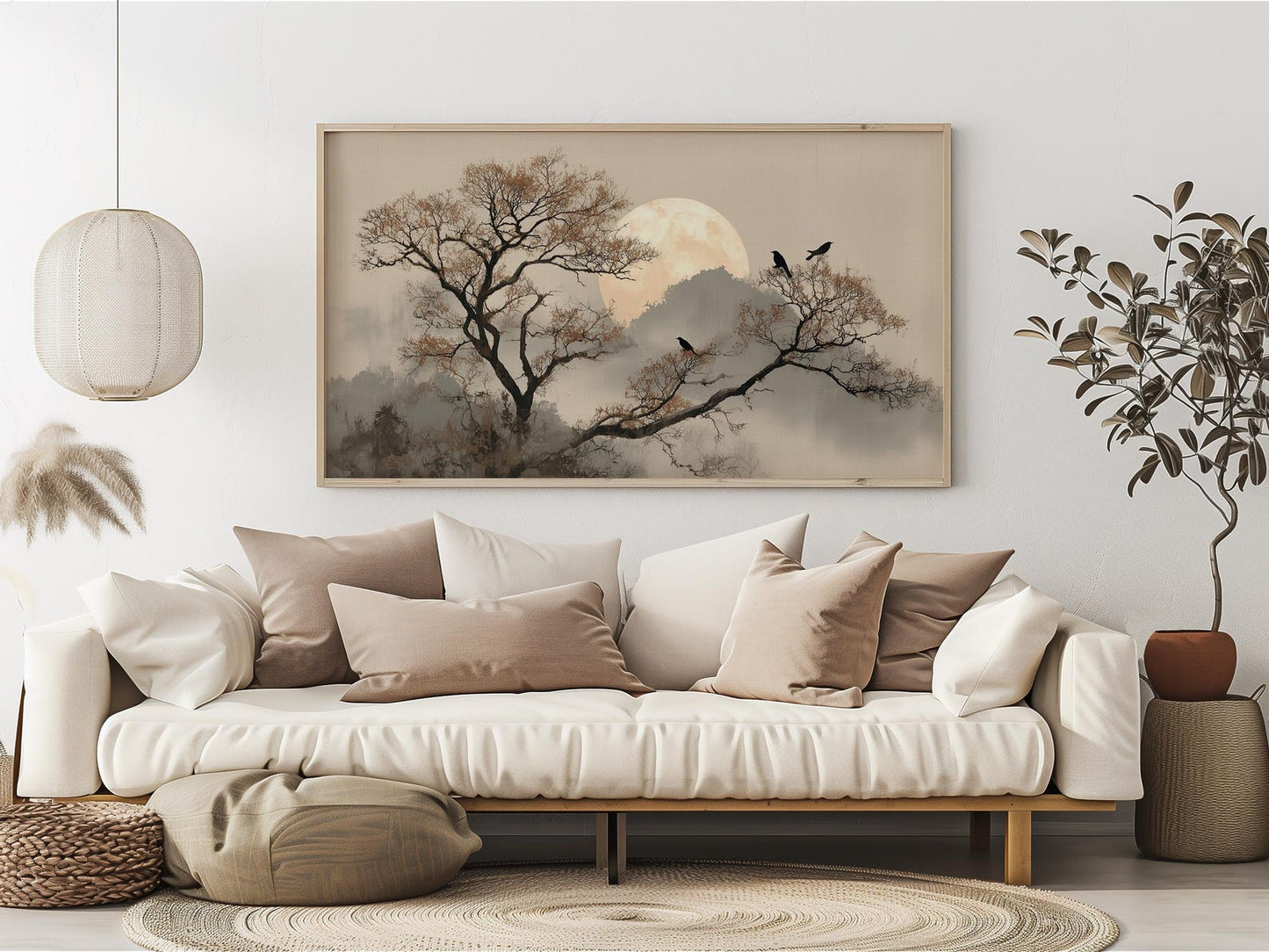 Sumi-e Branches with Birds Japandi Wall Art Canvas