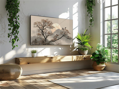 Sumi-e Branches with Birds Japandi Wall Art Canvas