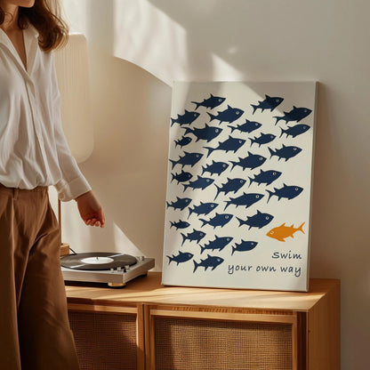 Swim Your Own Way Motivational Fish Wall Art Canvas