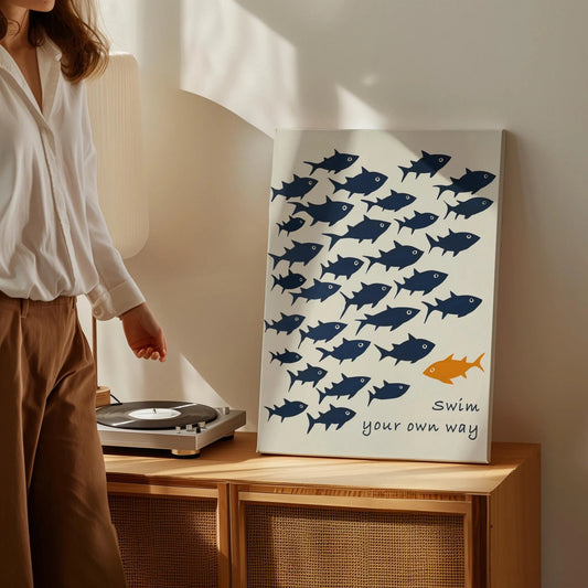 Swim Your Own Way Motivational Fish Wall Art Canvas