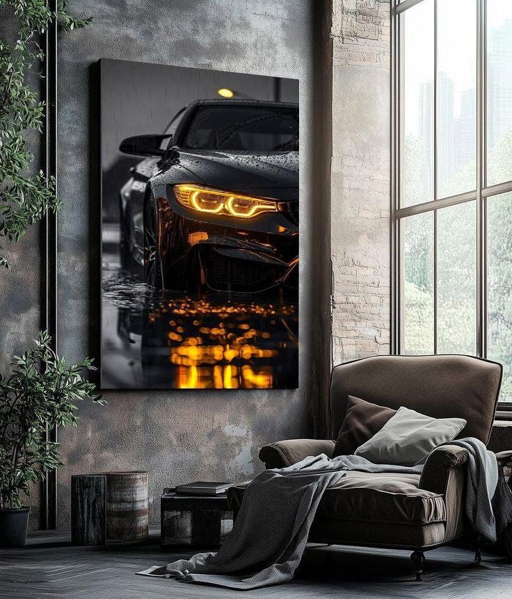 Tempered Glass Black Car Wall Art Canvas