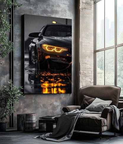 Tempered Glass Black Car Wall Art Canvas