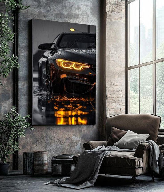 Tempered Glass Black Car Wall Art Canvas
