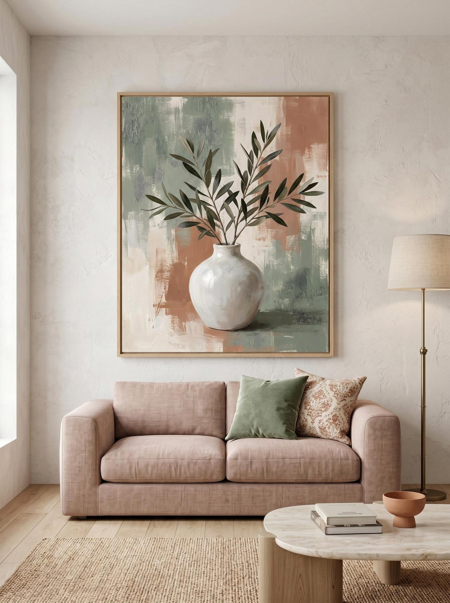 Terracotta Sage Olive Branch Botanical Wall Art Canvas