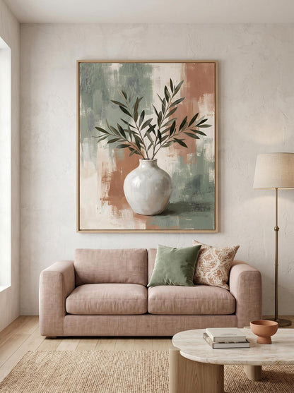 Terracotta Sage Olive Branch Botanical Wall Art Canvas