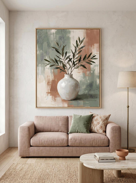 Terracotta Sage Olive Branch Botanical Wall Art Canvas