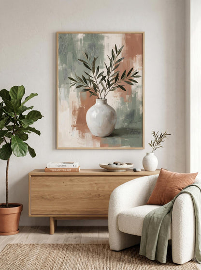 Terracotta Sage Olive Branch Botanical Wall Art Canvas