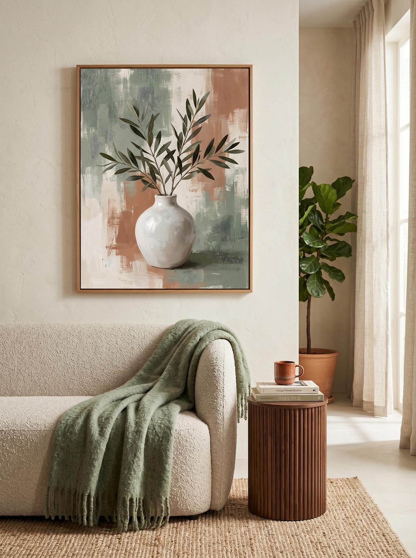 Terracotta Sage Olive Branch Botanical Wall Art Canvas