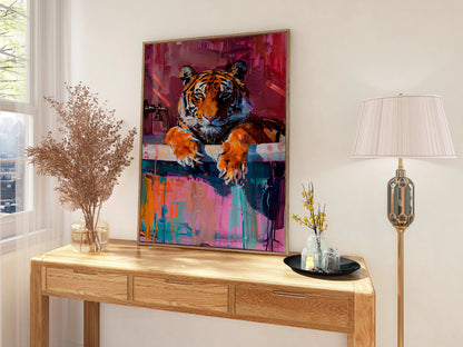 Tiger In Bathroom Preppy Wall Art Canvas