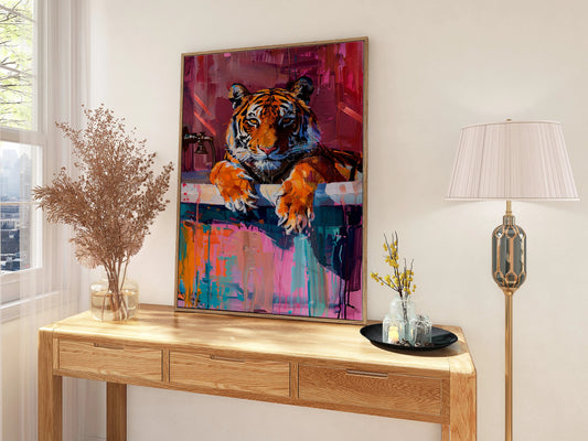 Tiger In Bathroom Preppy Wall Art Canvas