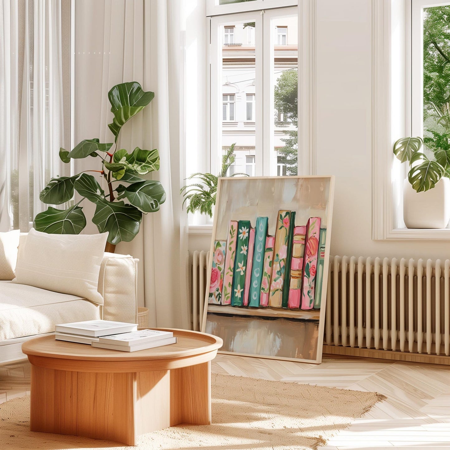 Trendy Whimsical Bookshelf Wall Art Canvas