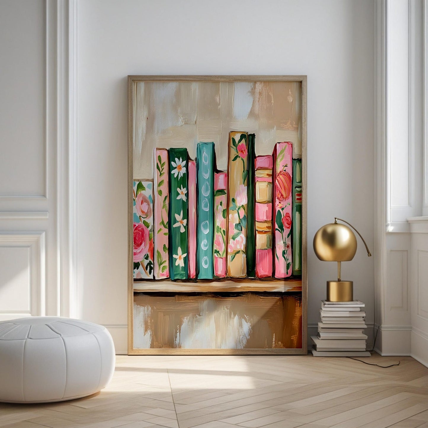 Trendy Whimsical Bookshelf Wall Art Canvas
