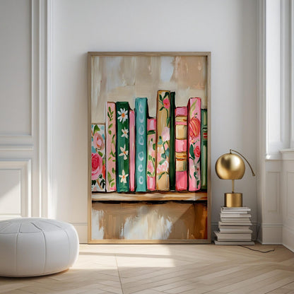 Trendy Whimsical Bookshelf Wall Art Canvas