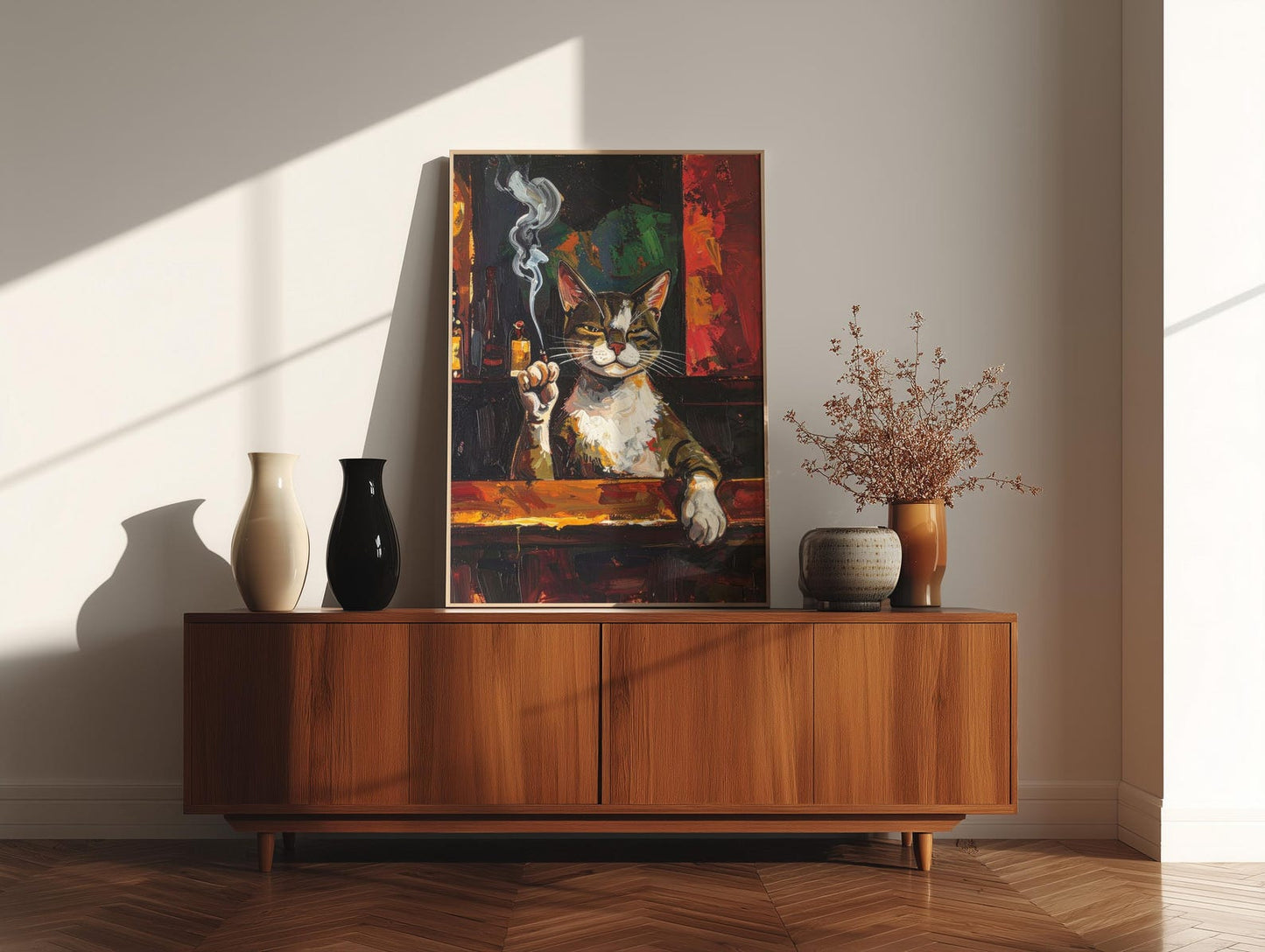 Tuxedo Smoking Cat Vintage Wall Art Canvas