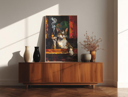 Tuxedo Smoking Cat Vintage Wall Art Canvas