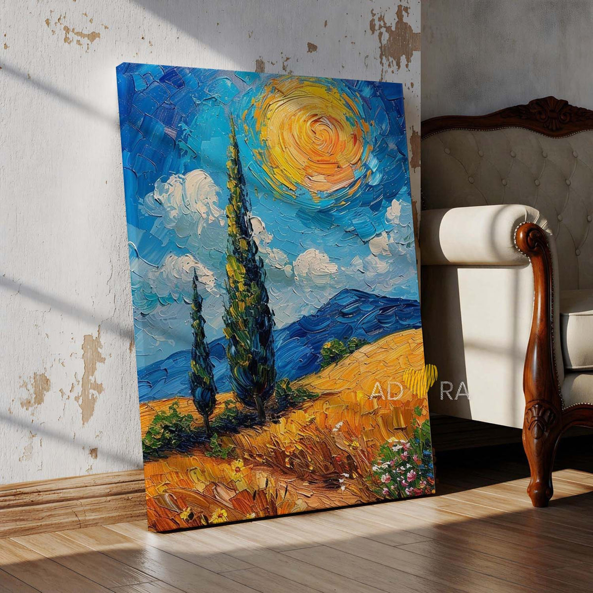 Van Gogh Inspired Tuscan Wheat Field Oil Paint Style Wall Art Canvas