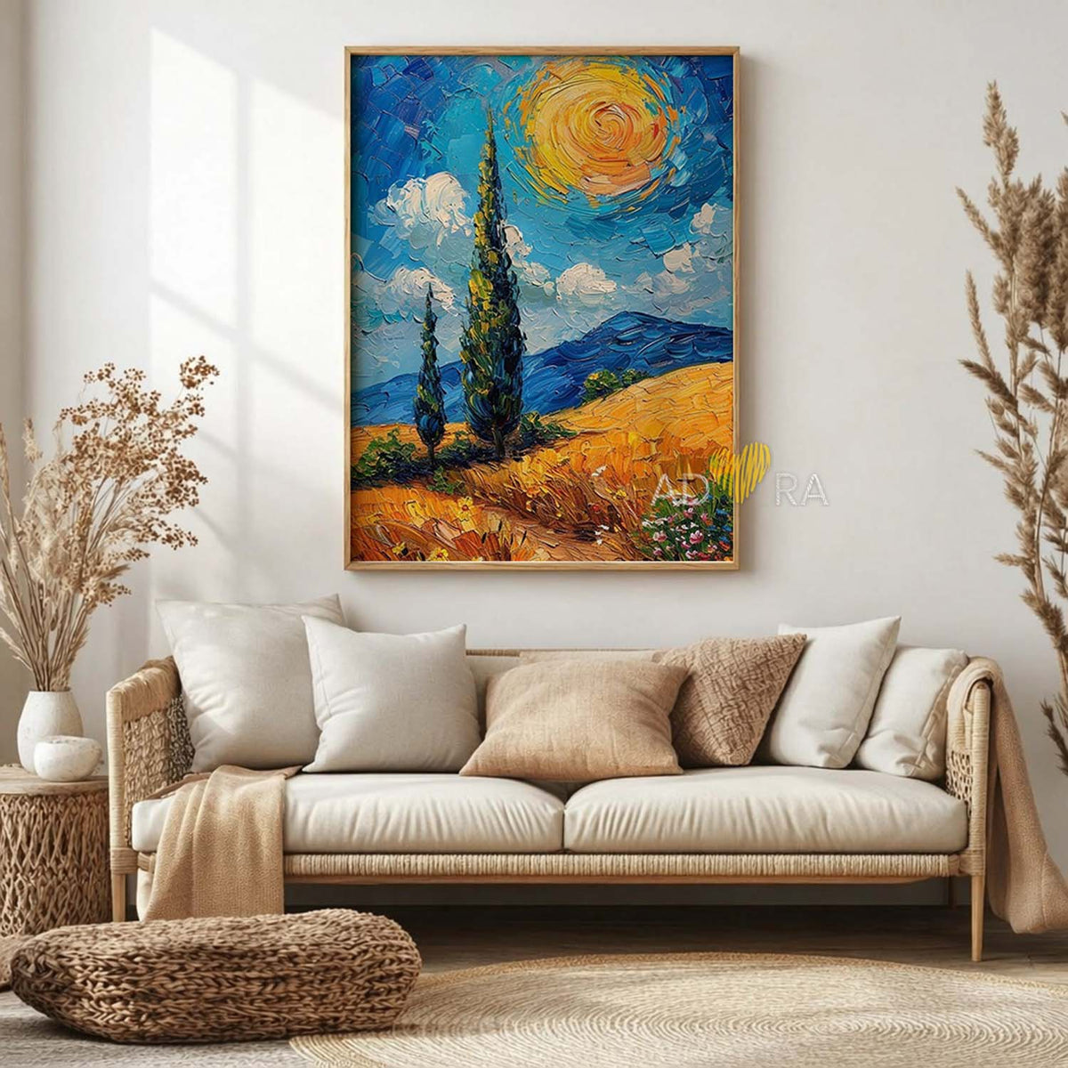 Van Gogh Inspired Tuscan Wheat Field Oil Paint Style Wall Art Canvas
