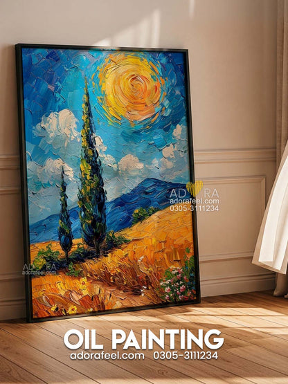 Van Gogh Inspired Tuscan Wheat Field Oil Paint Style Wall Art Canvas