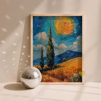 Van Gogh Inspired Tuscan Wheat Field Oil Paint Style Wall Art Canvas