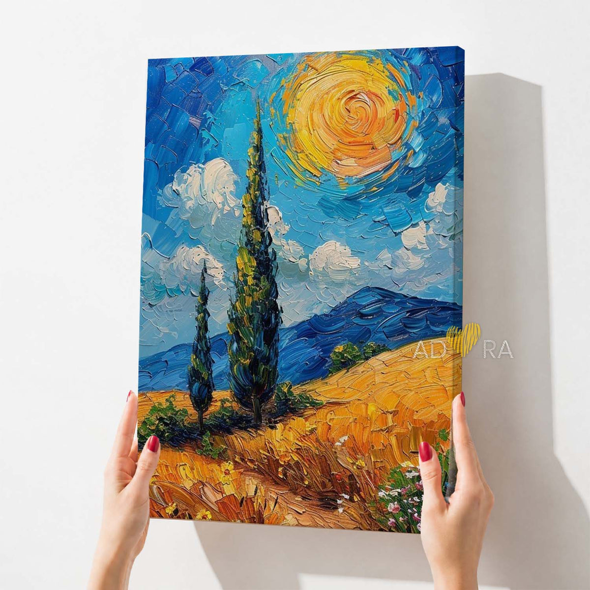 Van Gogh Inspired Tuscan Wheat Field Oil Paint Style Wall Art Canvas