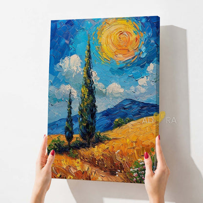 Van Gogh Inspired Tuscan Wheat Field Oil Paint Style Wall Art Canvas