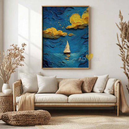 Van Gogh Style Starry Night Sailboat Oil Paint Style Wall Art Canvas