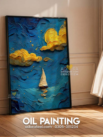 Van Gogh Style Starry Night Sailboat Oil Paint Style Wall Art Canvas