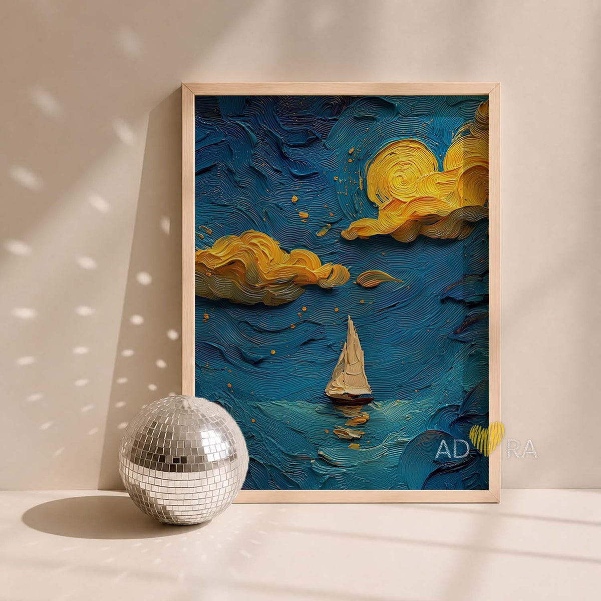 Van Gogh Style Starry Night Sailboat Oil Paint Style Wall Art Canvas
