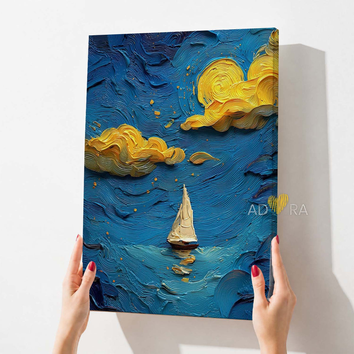Van Gogh Style Starry Night Sailboat Oil Paint Style Wall Art Canvas