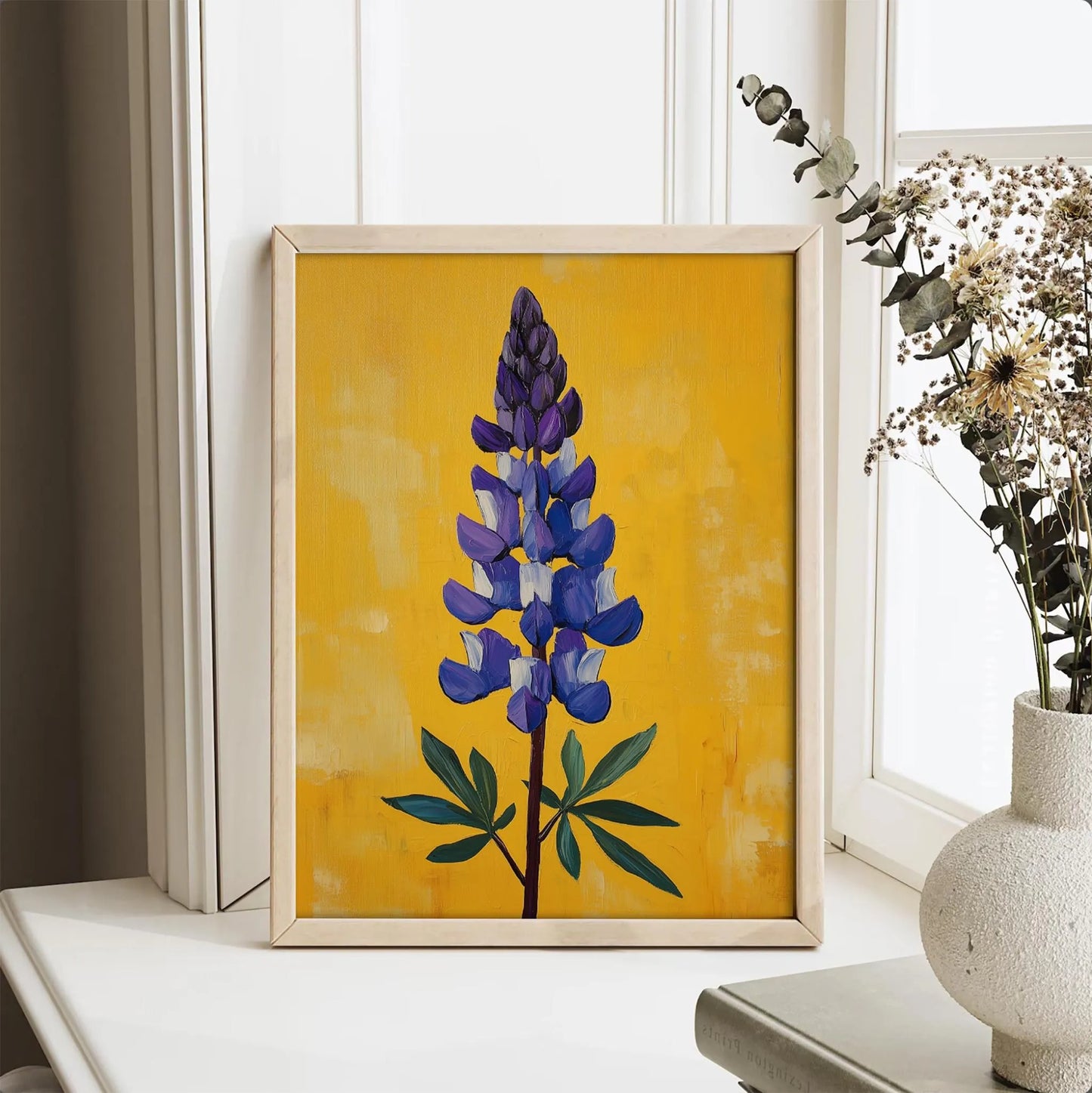 Vibrant Botanical Warm Yellow Lupine Flower Wall Art Canvas