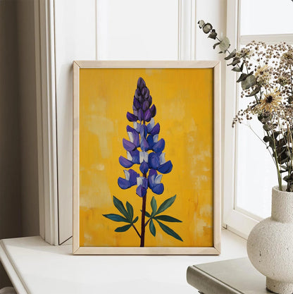Vibrant Botanical Warm Yellow Lupine Flower Wall Art Canvas