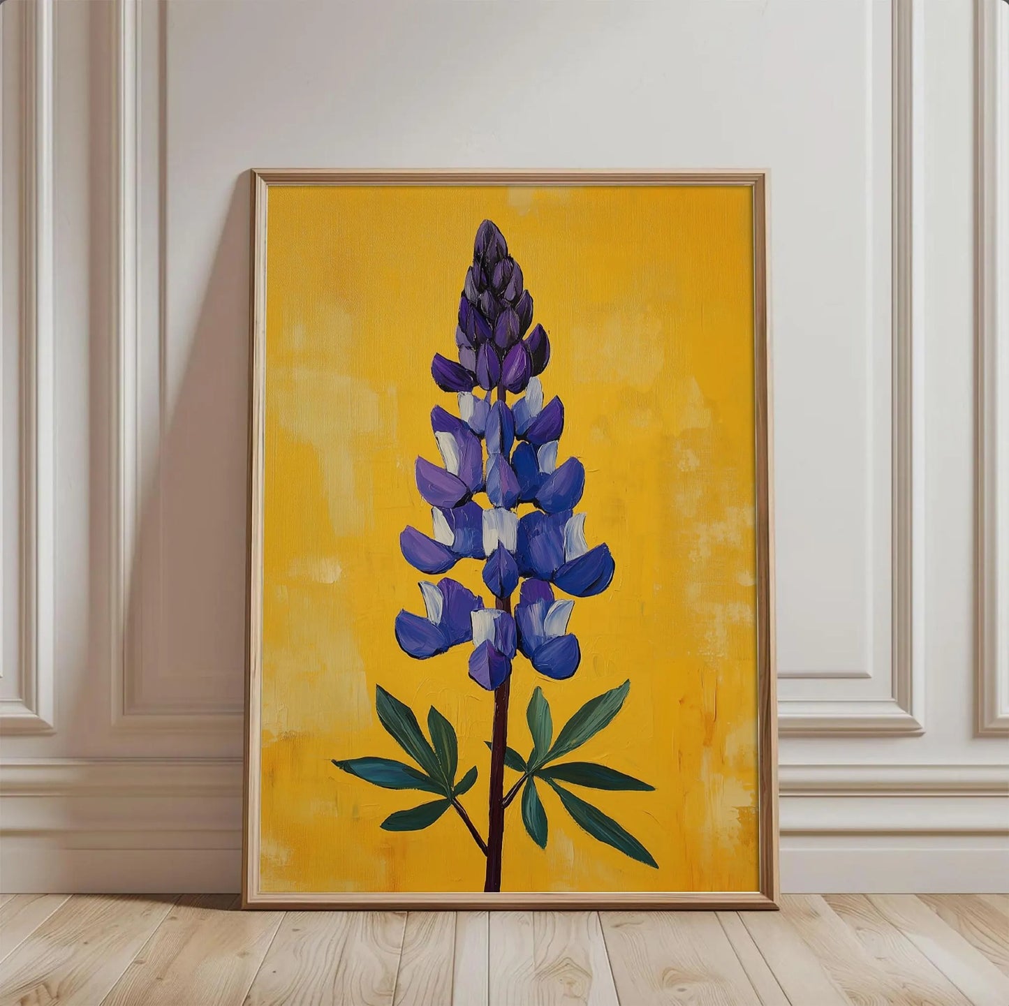 Vibrant Botanical Warm Yellow Lupine Flower Wall Art Canvas