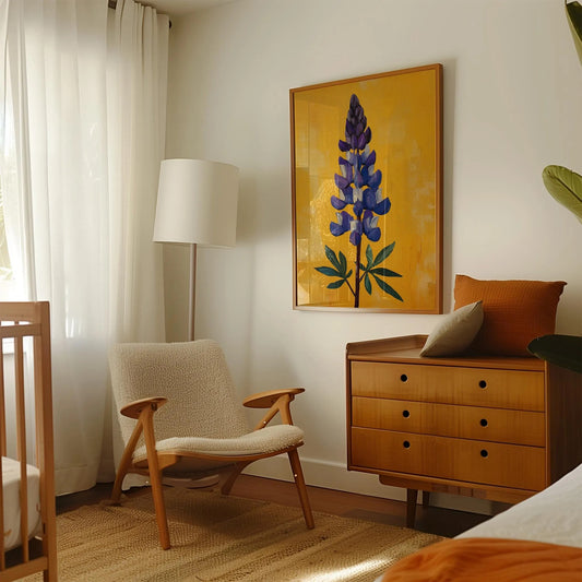 Vibrant Botanical Warm Yellow Lupine Flower Wall Art Canvas