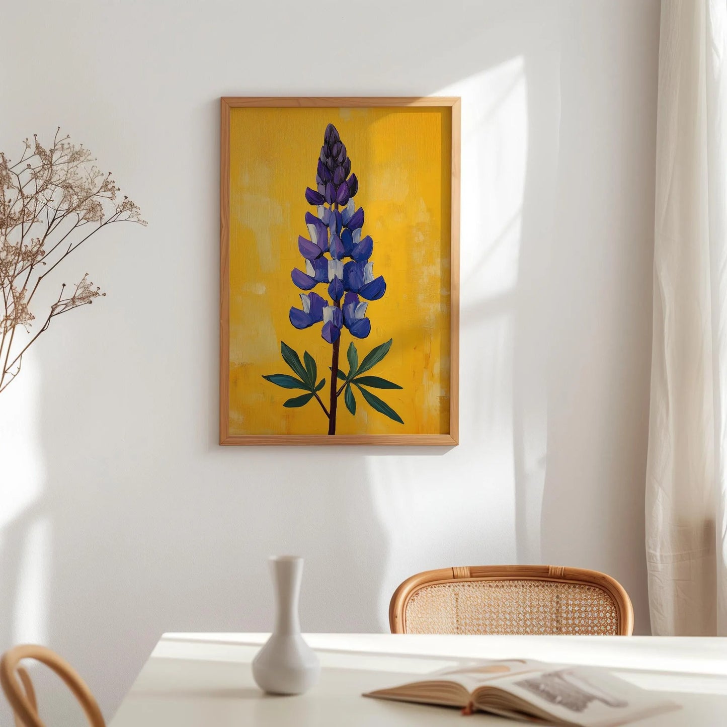 Vibrant Botanical Warm Yellow Lupine Flower Wall Art Canvas