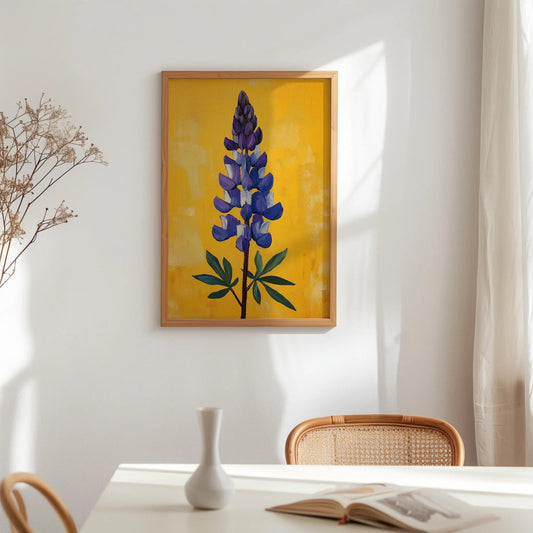 Vibrant Botanical Warm Yellow Lupine Flower Wall Art Canvas
