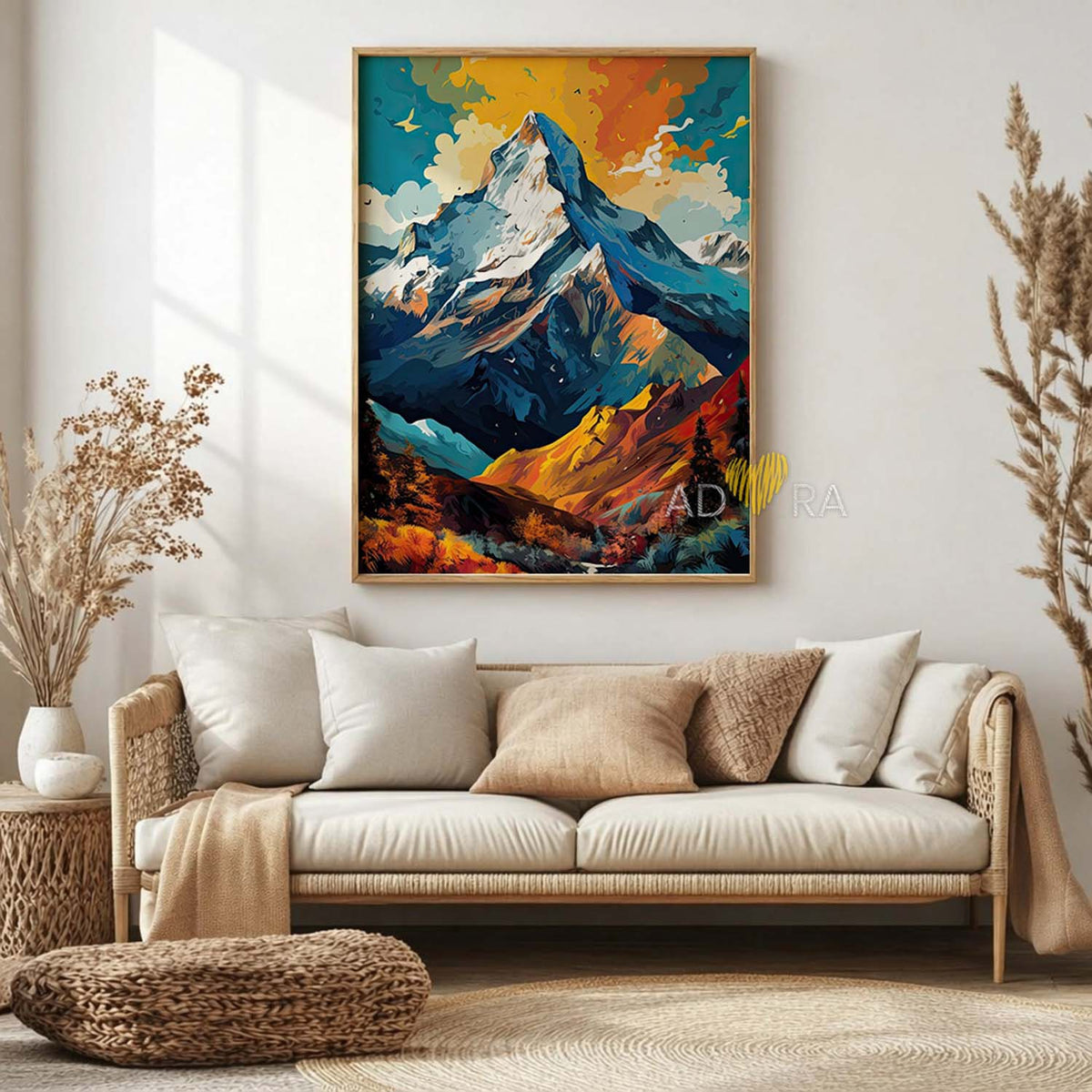 Vibrant Summit Mountain Oil Paint Style Wall Art Canvas