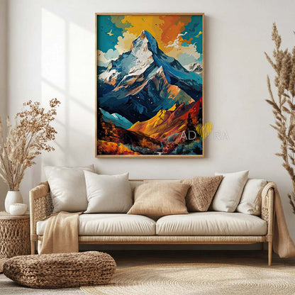 Vibrant Summit Mountain Oil Paint Style Wall Art Canvas