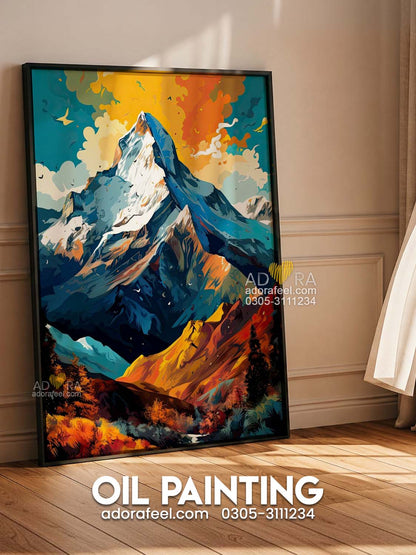 Vibrant Summit Mountain Oil Paint Style Wall Art Canvas