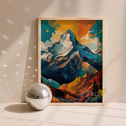 Vibrant Summit Mountain Oil Paint Style Wall Art Canvas