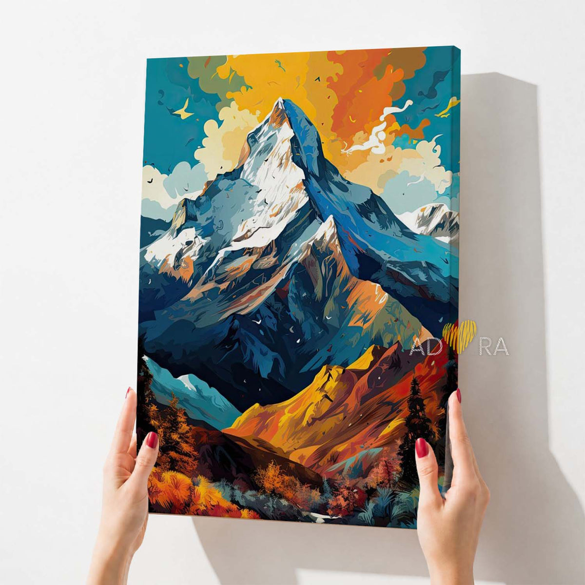Vibrant Summit Mountain Oil Paint Style Wall Art Canvas