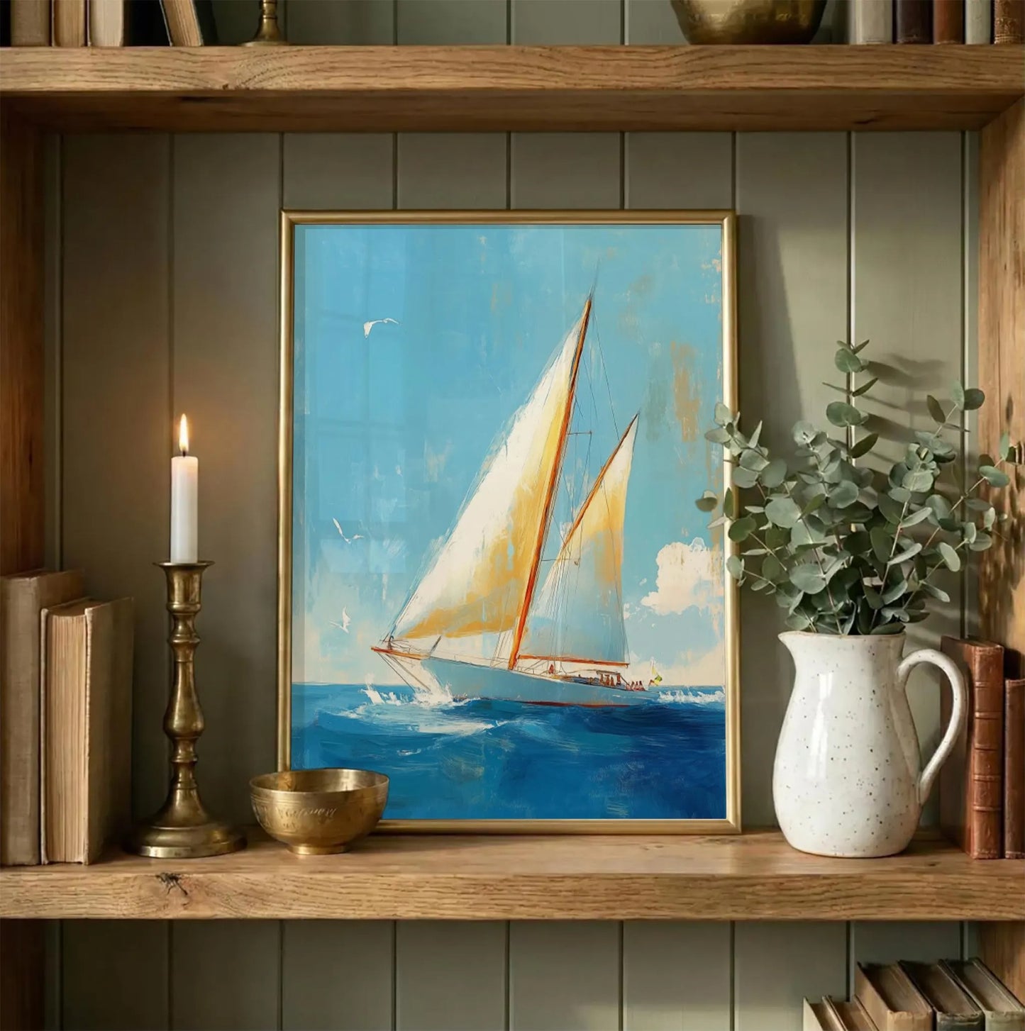 Vintage Coastal Sailboat Wall Art Canvas