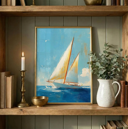 Vintage Coastal Sailboat Wall Art Canvas