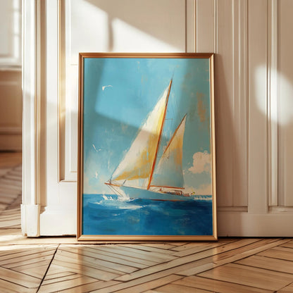 Vintage Coastal Sailboat Wall Art Canvas