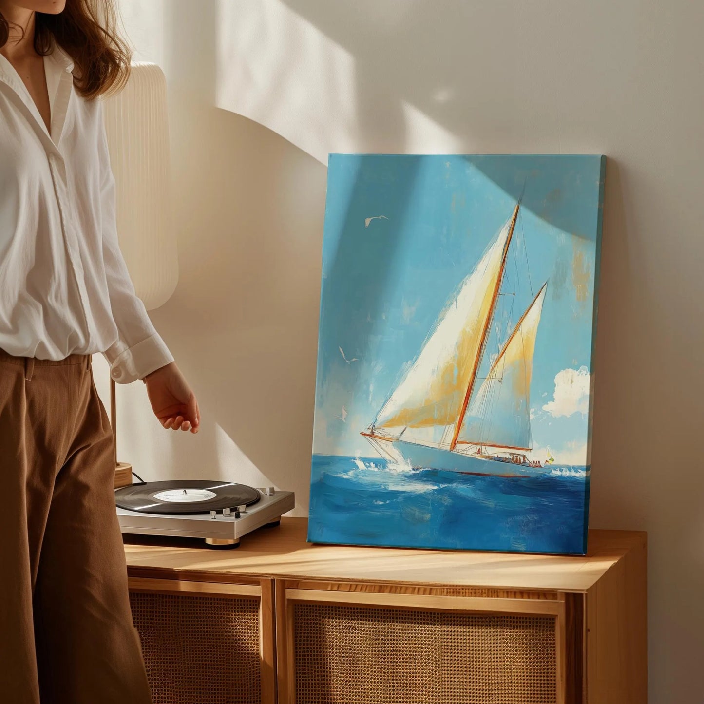 Vintage Coastal Sailboat Wall Art Canvas