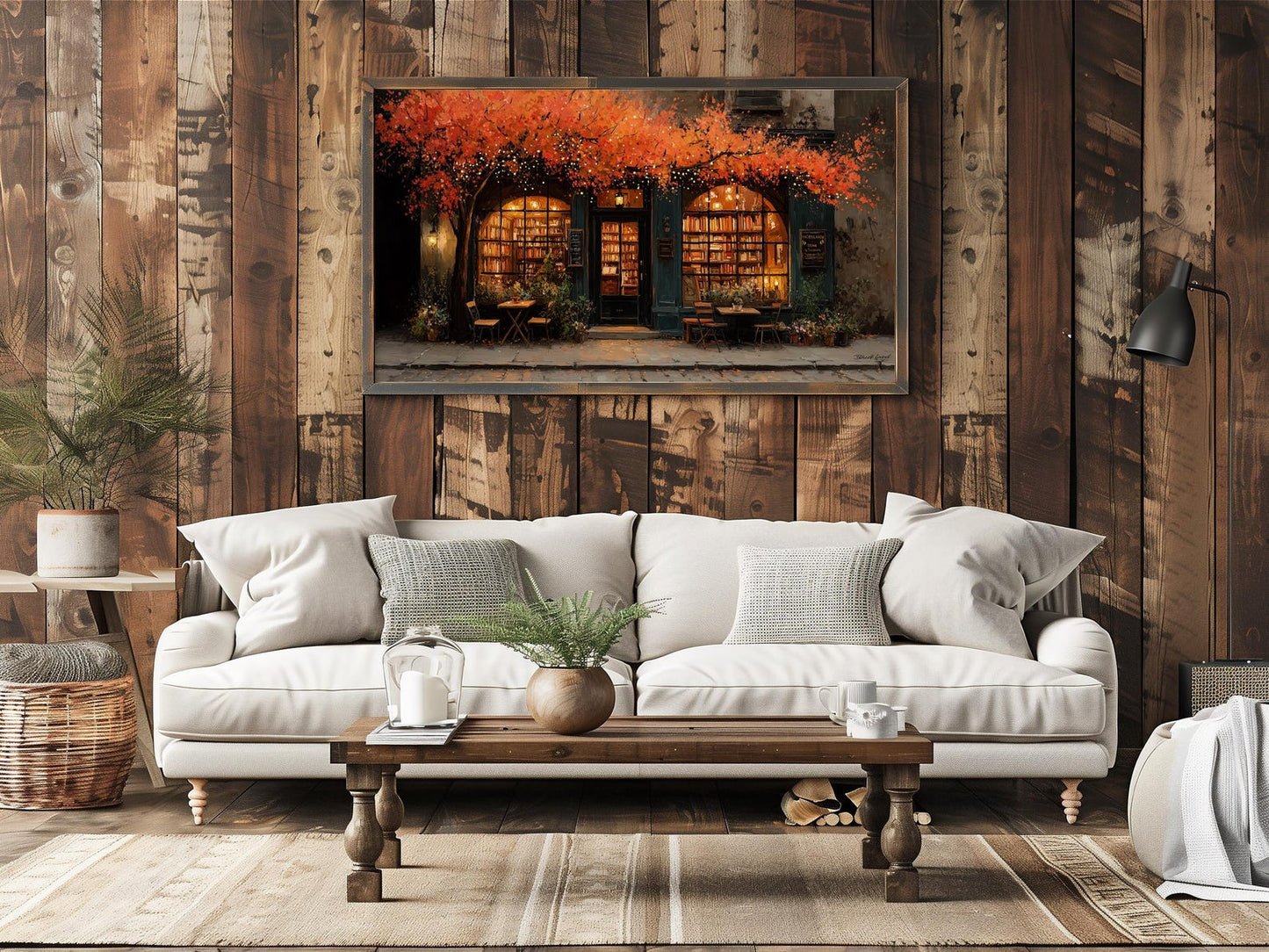 Vintage Cosy Book Café Wall Art Canvas