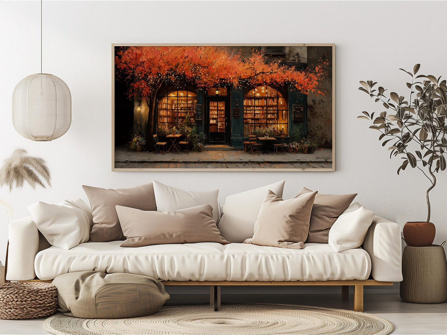 Vintage Cosy Book Café Wall Art Canvas