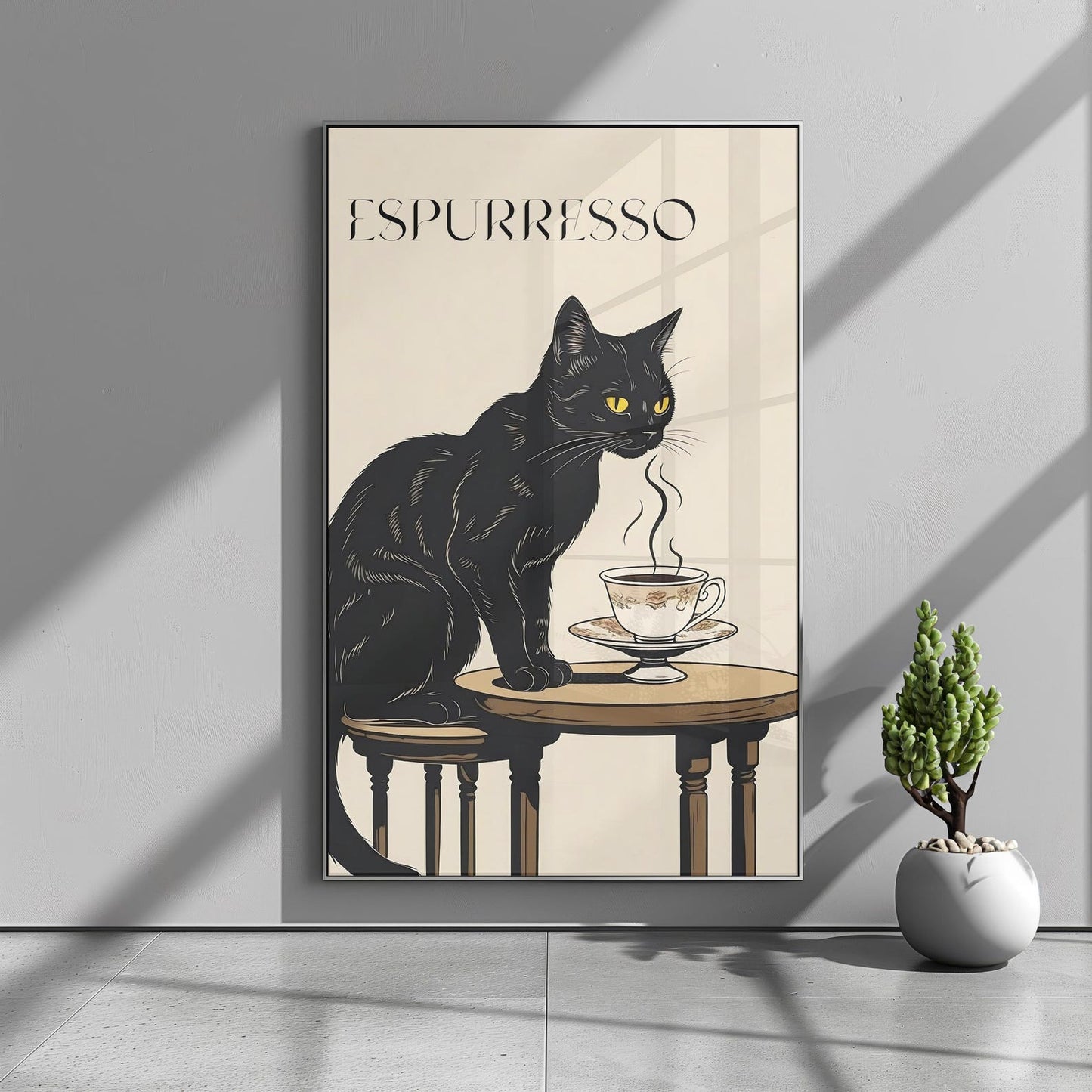 Vintage Funny Cat Coffee Wall Art Canvas