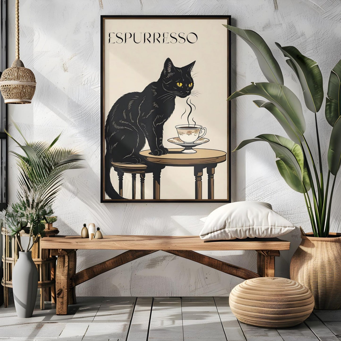 Vintage Funny Cat Coffee Wall Art Canvas