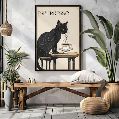Vintage Funny Cat Coffee Wall Art Canvas